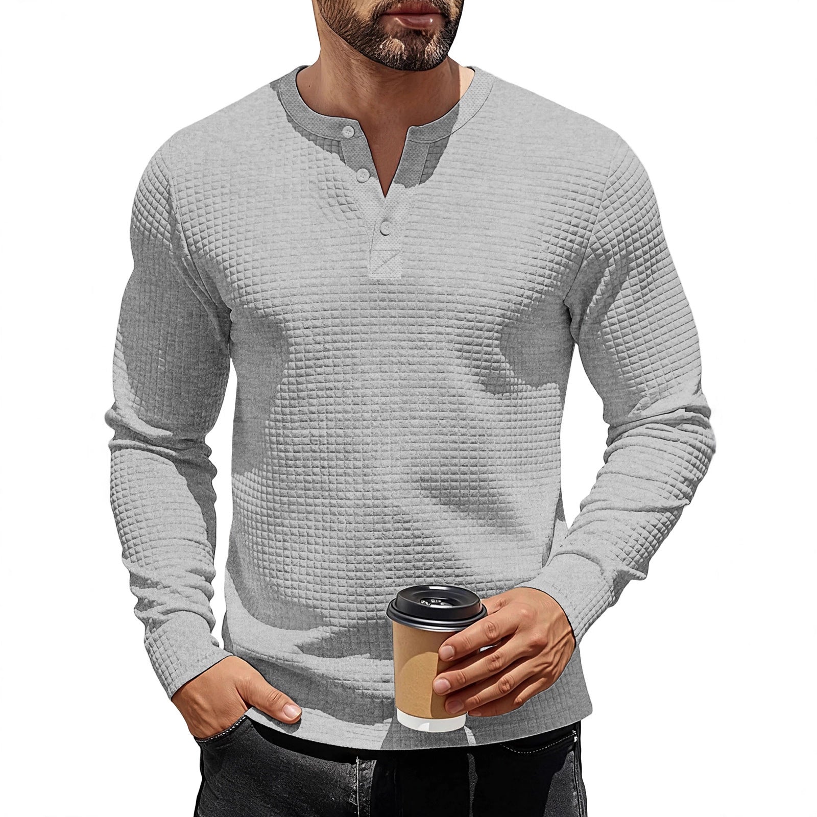 Mens Long-Sleeve Sweatshirt With Jacquard Small Plaid Pattern