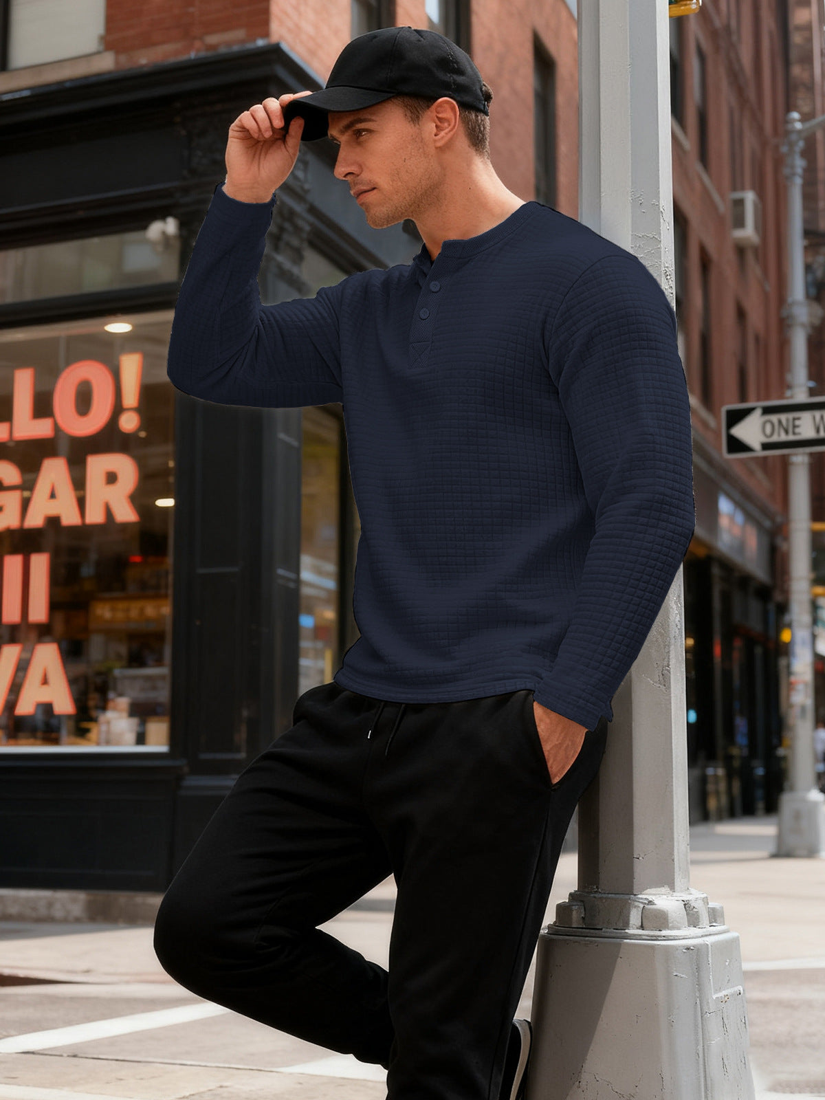Mens Long-Sleeve Sweatshirt With Jacquard Small Plaid Pattern