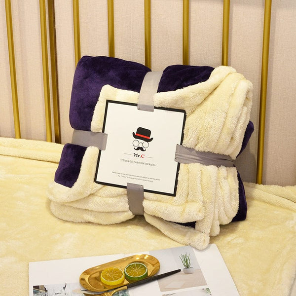 Empire of LaTz 0 Purple / 100x140cm Spring Autumn Flannel Blanket Plush Plaid Decorative Sofa Couch Throw Blankets On Bed Thermal Fluffy Fleece Blanket On Sale