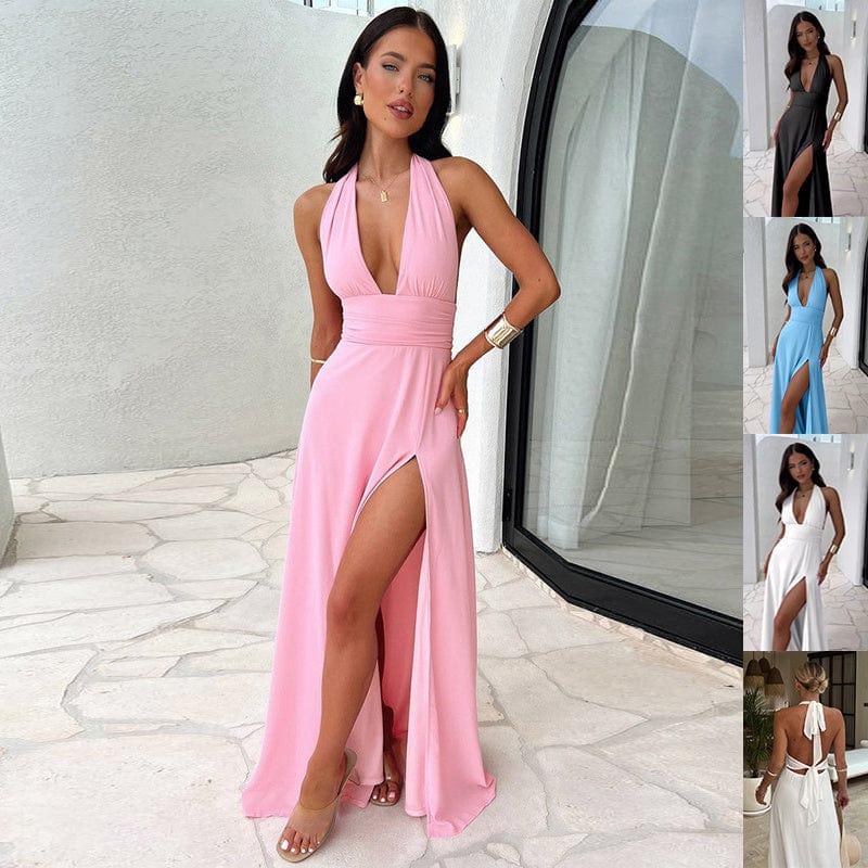 Premium Sexy Halterneck V-neck Slit Dress Summer Backless Strappy Skirt Fashion Temperament Clothing Women - 0 from Empire of LaTz - Only £34.44! Explore at Empire of LaTz