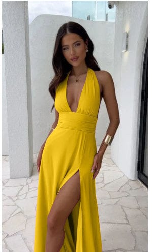Premium Sexy Halterneck V-neck Slit Dress Summer Backless Strappy Skirt Fashion Temperament Clothing Women - 0 from Empire of LaTz - Only £34.44! Explore at Empire of LaTz