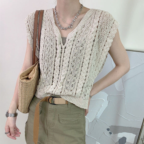 Premium Women's Hollow-out Crocheted V-neck Vest Knitwear -  from Empire of LaTz - Only £12.99! Explore at Empire of LaTz
