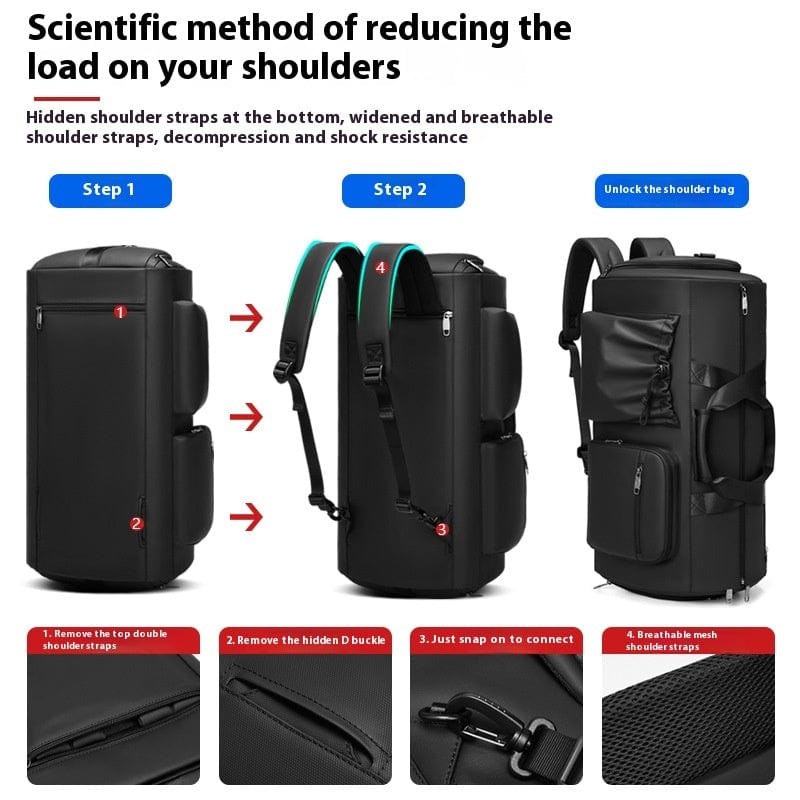 Empire of LaTz Black High Quality Waterproof Suit Bag For Men Large Capacity Travel Bag With Shoe Compartment Dry And Wet Separation Travel Organizer