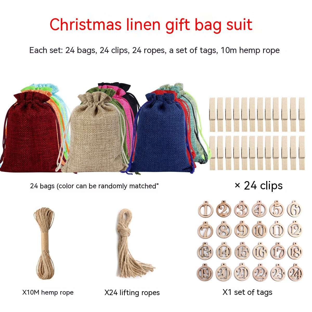 Empire of LaTz Christmas Decoration Christmas Round Digital Tag Linen Drawstring Christmas Gift Bag
