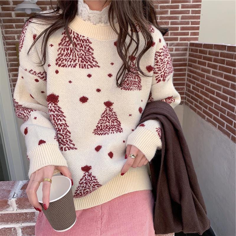 Premium Red Christmas Tree Jacquard Warm Sweater Women - Christmas Jumper from Empire of LaTz - Only £30! Explore at Empire of LaTz