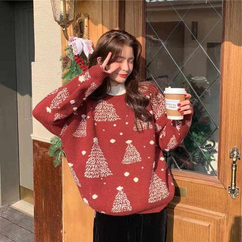 Premium Red Christmas Tree Jacquard Warm Sweater Women - Christmas Jumper from Empire of LaTz - Only £30! Explore at Empire of LaTz