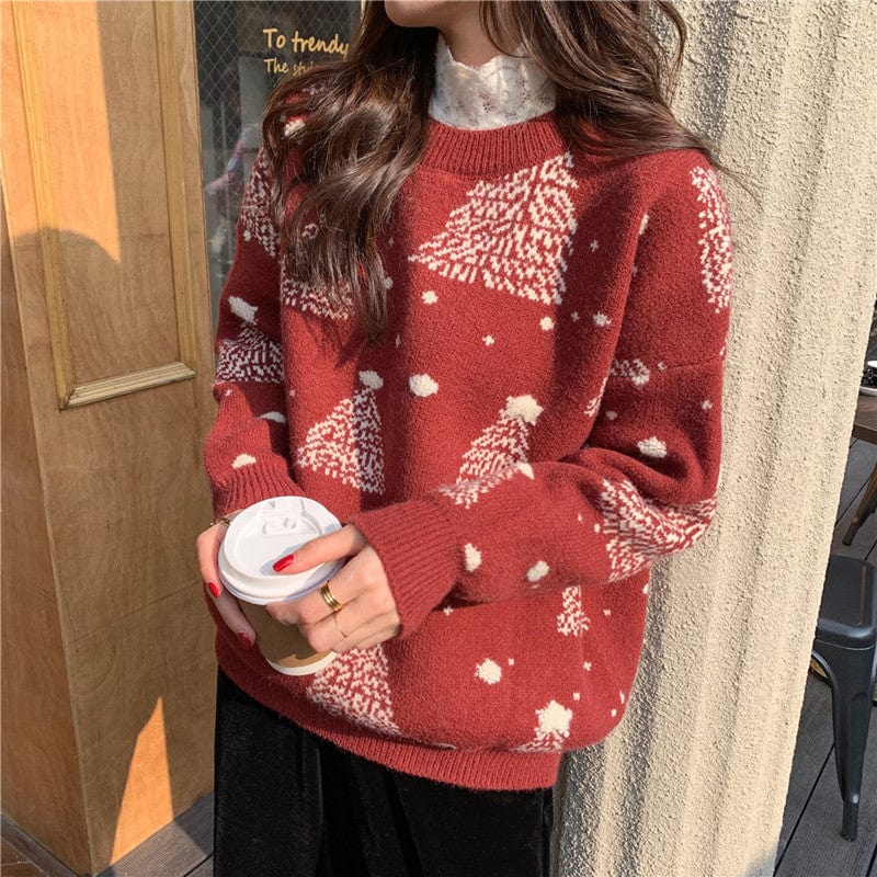 Premium Red Christmas Tree Jacquard Warm Sweater Women - Christmas Jumper from Empire of LaTz - Only £30! Explore at Empire of LaTz