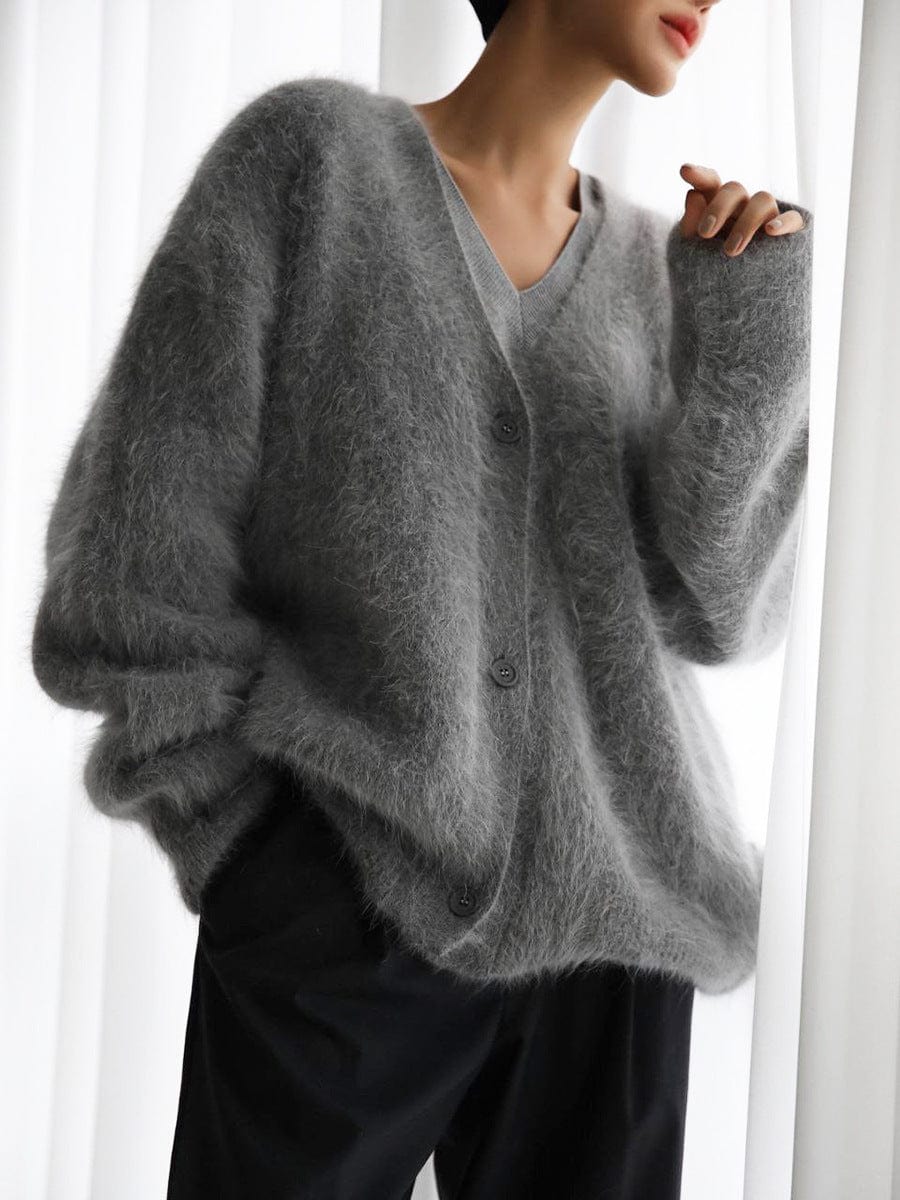 Empire of LaTz Dark Gray / L Loose V-neck Button Cardigan Fall Winter Fashion Single Breasted Knitted Sweater Top Women's Clothing