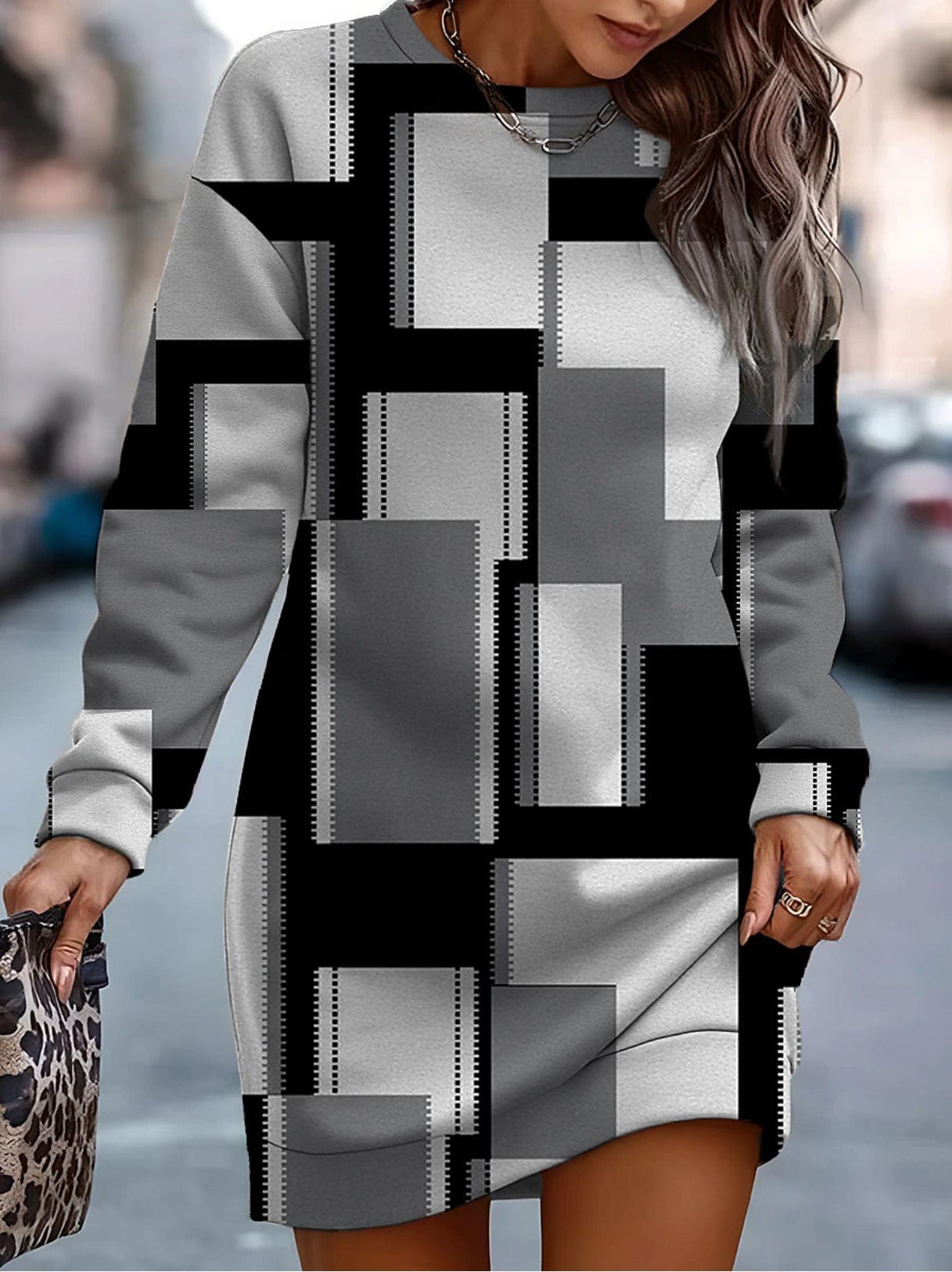 Premium Printed Contrast Color Round Neck Sweater Dress -  from Empire of LaTz - Only £19.99! Explore at Empire of LaTz