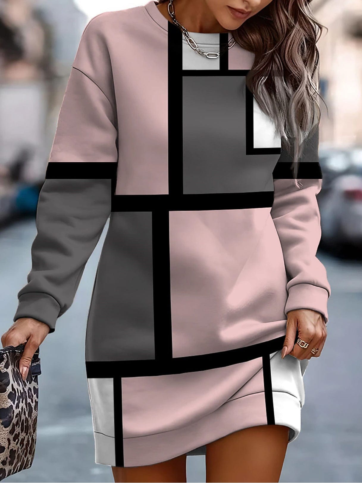 Premium Printed Contrast Color Round Neck Sweater Dress -  from Empire of LaTz - Only £19.99! Explore at Empire of LaTz