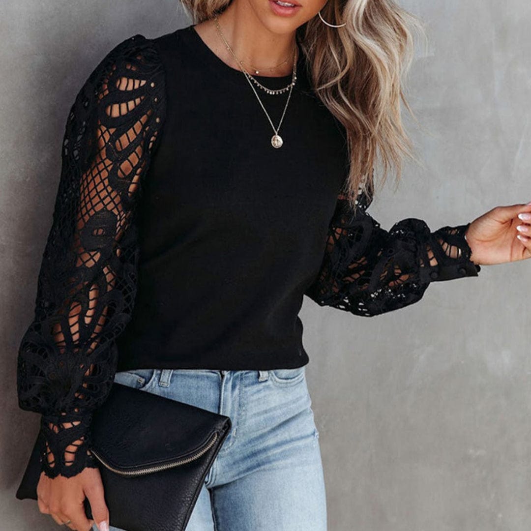 Premium Fashionable Lace Stitching Hollow Sleeve Round Neck Sweater For Women -  from Empire of LaTz - Only £19.99! Explore at Empire of LaTz