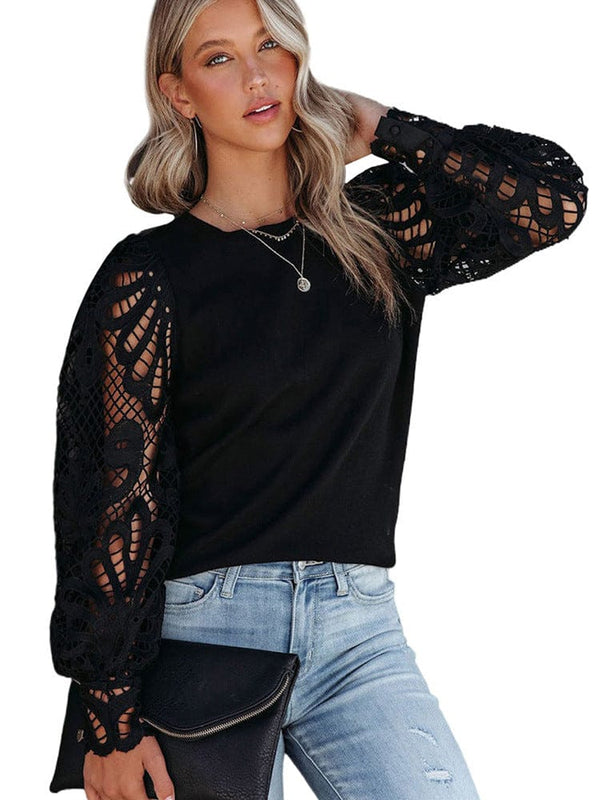 Premium Fashionable Lace Stitching Hollow Sleeve Round Neck Sweater For Women -  from Empire of LaTz - Only £19.99! Explore at Empire of LaTz