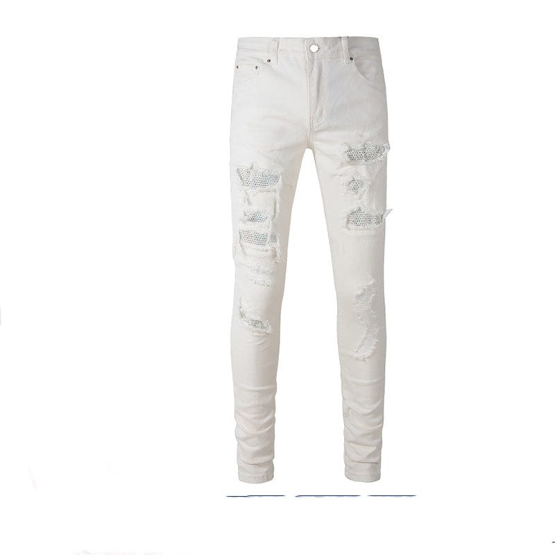 Premium White Diamond Hole & Patch High Street Elastic Jeans - Jeans from Empire of LaTz - Only £30! Explore at Empire of LaTz