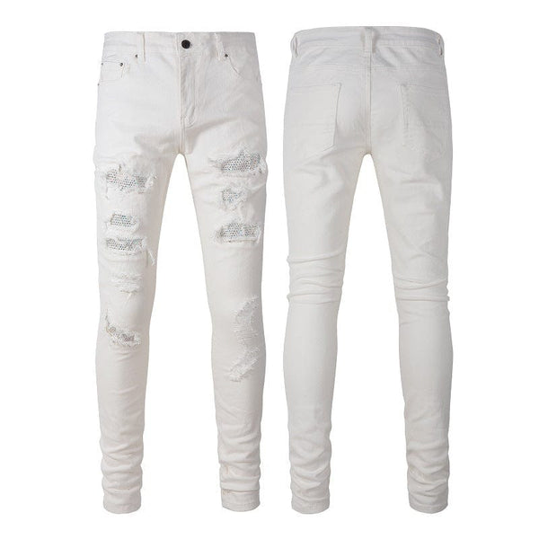 Premium White Diamond Hole & Patch High Street Elastic Jeans - Jeans from Empire of LaTz - Only £30! Explore at Empire of LaTz