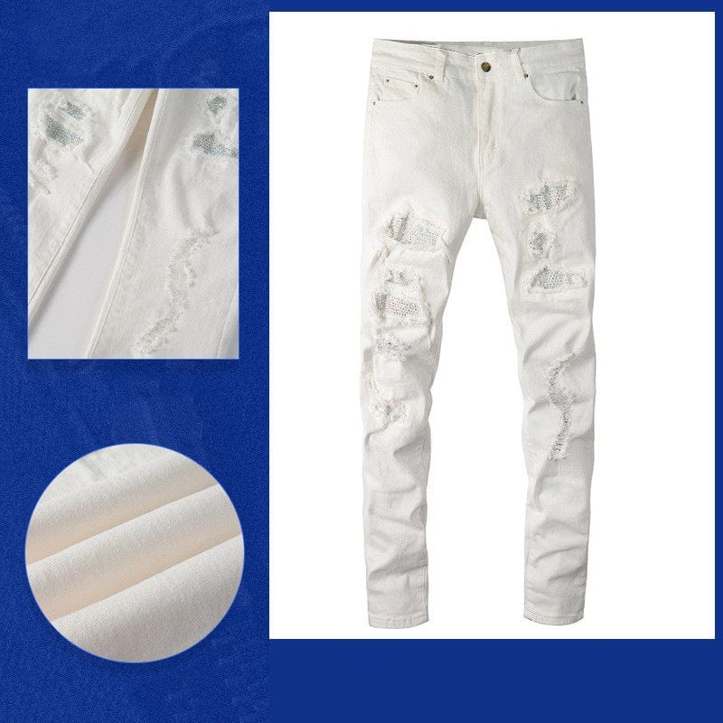 Premium White Diamond Hole & Patch High Street Elastic Jeans - Jeans from Empire of LaTz - Only £30! Explore at Empire of LaTz