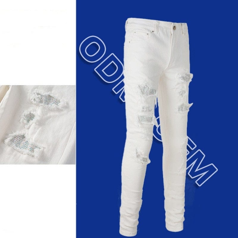 Premium White Diamond Hole & Patch High Street Elastic Jeans - Jeans from Empire of LaTz - Only £30! Explore at Empire of LaTz