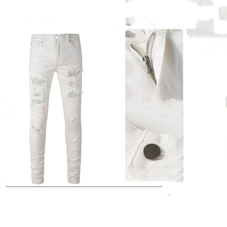 Premium White Diamond Hole & Patch High Street Elastic Jeans - Jeans from Empire of LaTz - Only £30! Explore at Empire of LaTz