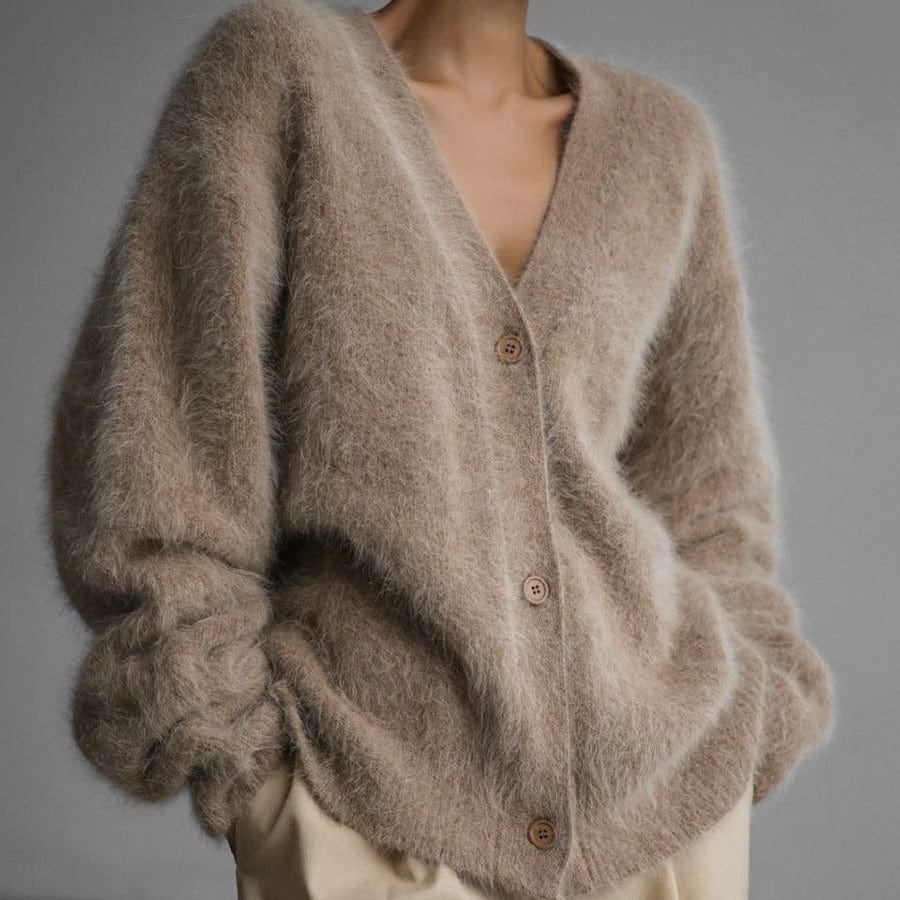 Empire of LaTz Khaki / L Loose V-neck Button Cardigan Fall Winter Fashion Single Breasted Knitted Sweater Top Women's Clothing