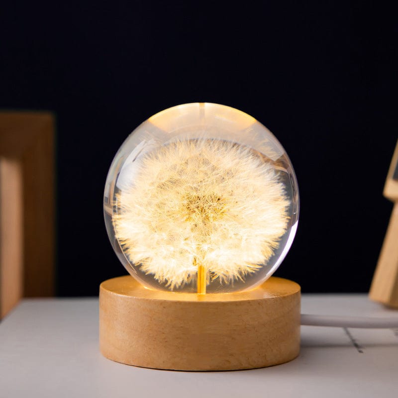 Premium Luminous 3D Dandelion Crystal Ball Beech Wood Stand Base Preserved Flower Sphere Ball Desktop Ornaments Bithday Christmas Gifts - LED Lights from Empire of LaTz - Only £25! Explore at Empire of LaTz