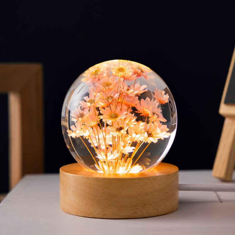 Premium Luminous 3D Dandelion Crystal Ball Beech Wood Stand Base Preserved Flower Sphere Ball Desktop Ornaments Bithday Christmas Gifts - LED Lights from Empire of LaTz - Only £25! Explore at Empire of LaTz
