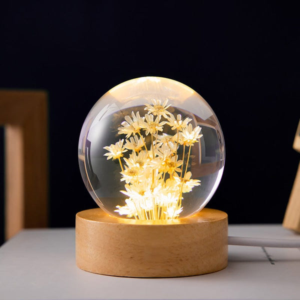 Premium Luminous 3D Dandelion Crystal Ball Beech Wood Stand Base Preserved Flower Sphere Ball Desktop Ornaments Bithday Christmas Gifts - LED Lights from Empire of LaTz - Only £25! Explore at Empire of LaTz