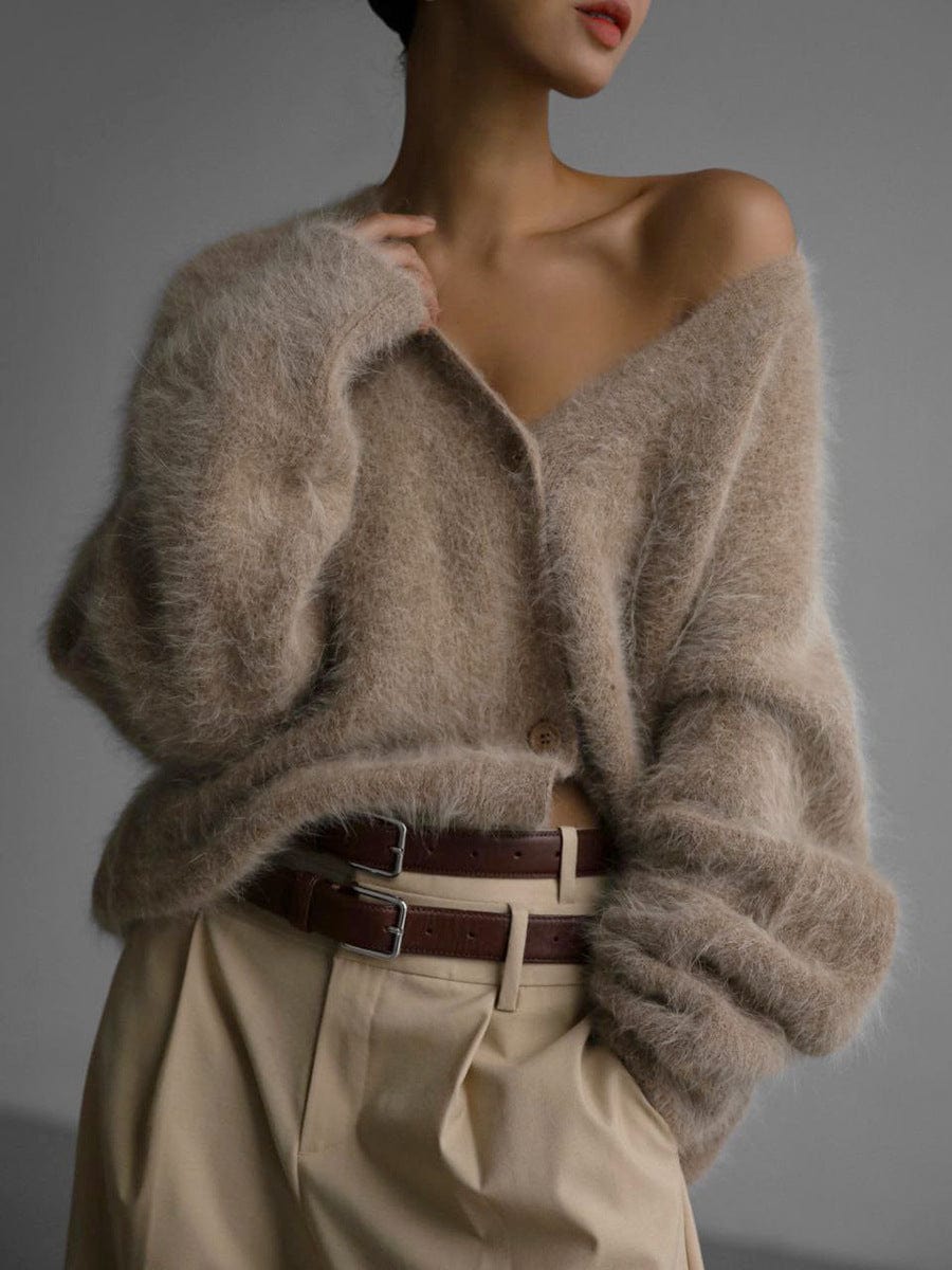 Empire of LaTz Loose V-neck Button Cardigan Fall Winter Fashion Single Breasted Knitted Sweater Top Women's Clothing