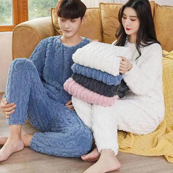 Premium Winter Pajamas Sets Homewear Solid Color Loose Thickened Coral Velvet Pullover Long Sleeves And Trousers Warm Pajamas Indoor Outdoor Casual Clothes - Pajamas from Empire of LaTz - Only £22.93! Explore at Empire of LaTz