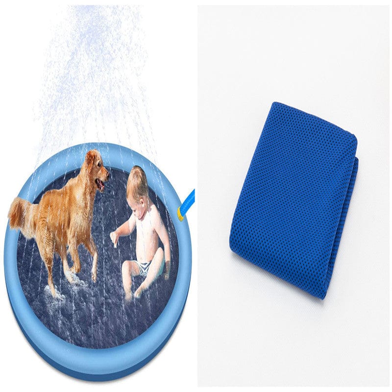 Empire of LaTz Pet Accessories Blue170cm with towel Non-Slip Splash Pad For Kids And Pet Dog Pool Summer Outdoor Water Toys Fun Backyard Fountain Play Mat