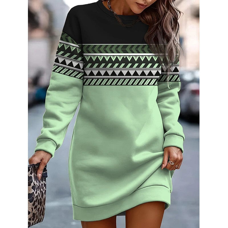 Premium Printed Contrast Color Round Neck Sweater Dress -  from Empire of LaTz - Only £19.99! Explore at Empire of LaTz