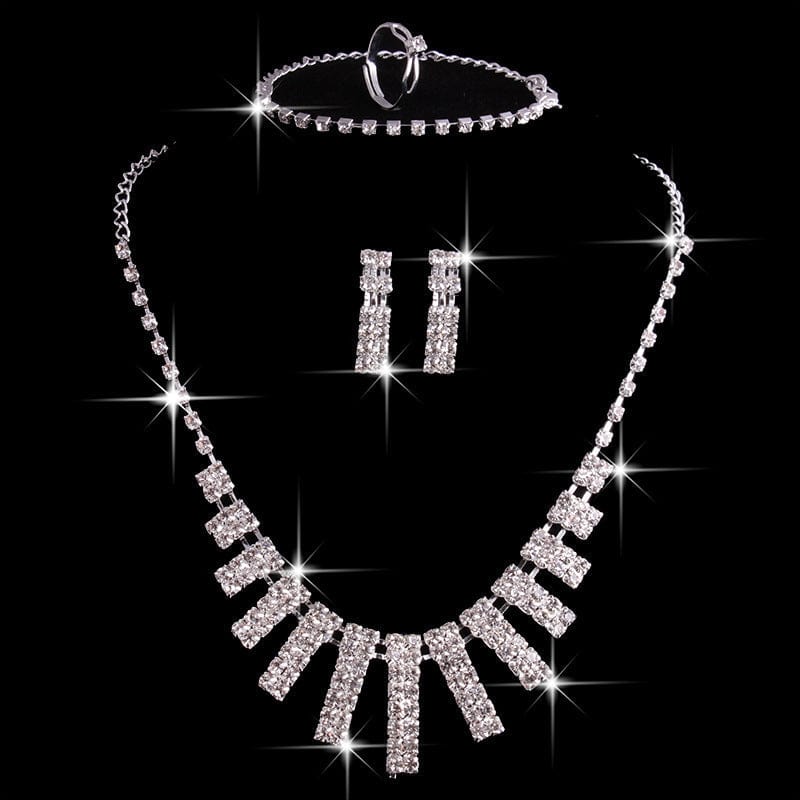 Premium Hao Yue jewelry set, foreign trade explosion jewelry, bridal jewelry four sets, wedding match crystal jewelry set - Ring/Necklace Set from Empire of LaTz - Only £21.82! Explore at Empire of LaTz
