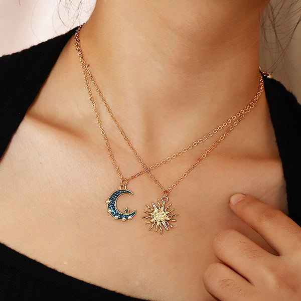 Premium Sun Moon Necklace Blue Gold Stainless Steel Pendant Necklaces Jewelry - Ring/Necklace Set from Empire of LaTz - Only £9.99! Explore at Empire of LaTz