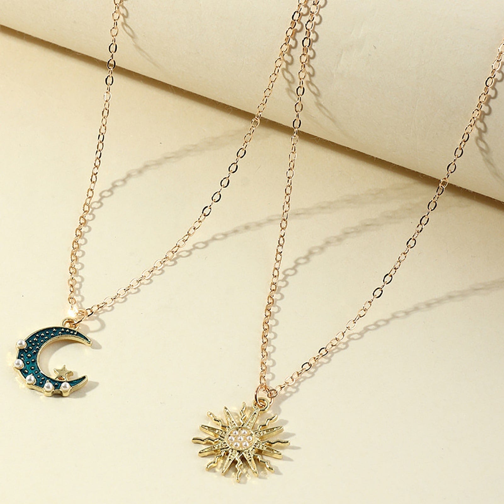Premium Sun Moon Necklace Blue Gold Stainless Steel Pendant Necklaces Jewelry - Ring/Necklace Set from Empire of LaTz - Only £9.99! Explore at Empire of LaTz