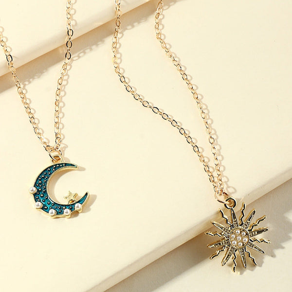 Premium Sun Moon Necklace Blue Gold Stainless Steel Pendant Necklaces Jewelry - Ring/Necklace Set from Empire of LaTz - Only £9.99! Explore at Empire of LaTz