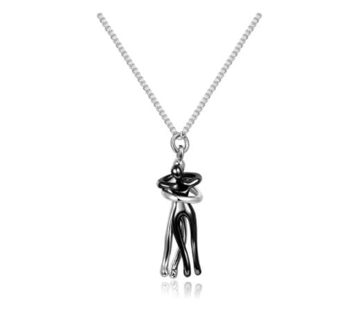 Empire of LaTz Ring/Necklace Set White black Love Hug Necklace Unisex Men Women Couple Jewelry Simple Temperament Clavicle Chain Valentines Day Lover Gift