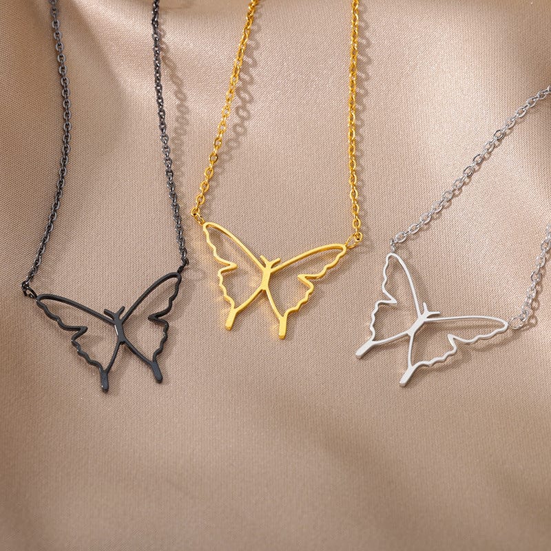 Premium Women's Fashionable Elegant Stainless Steel Hollow Butterfly Wings Pendant Necklace - Ring/Necklace Set from Empire of LaTz - Only £9.99! Explore at Empire of LaTz