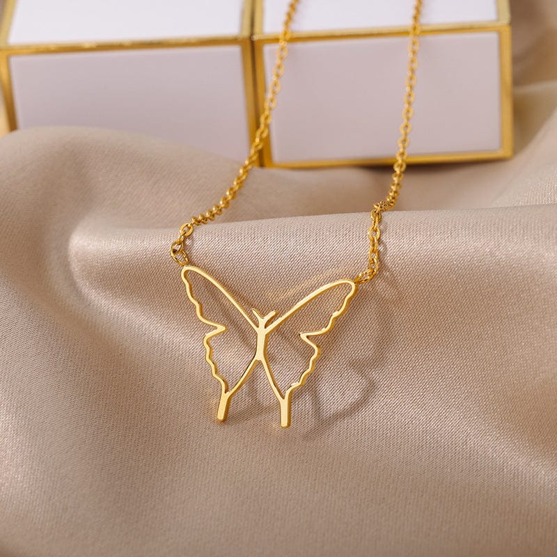 Empire of LaTz Ring/Necklace Set Women's Fashionable Elegant Stainless Steel Hollow Butterfly Wings Pendant Necklace