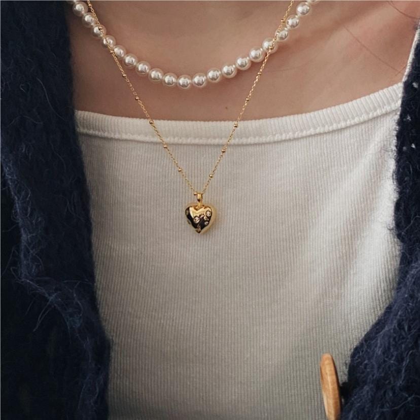 Empire of LaTz Ring/Necklace Set Women's Sterling Silver European And American Heart-shaped Zircon Necklace