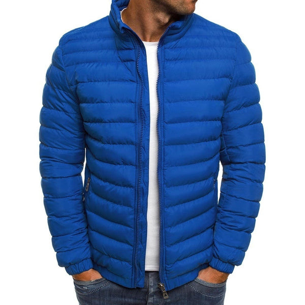 Empire of LaTz Sapphire Blue / 2XL Men Jacket Zipper Solid Color Long Sleeves Pockets Coldproof Autumn Thicken Cotton Padded Overcoat For Outdoor