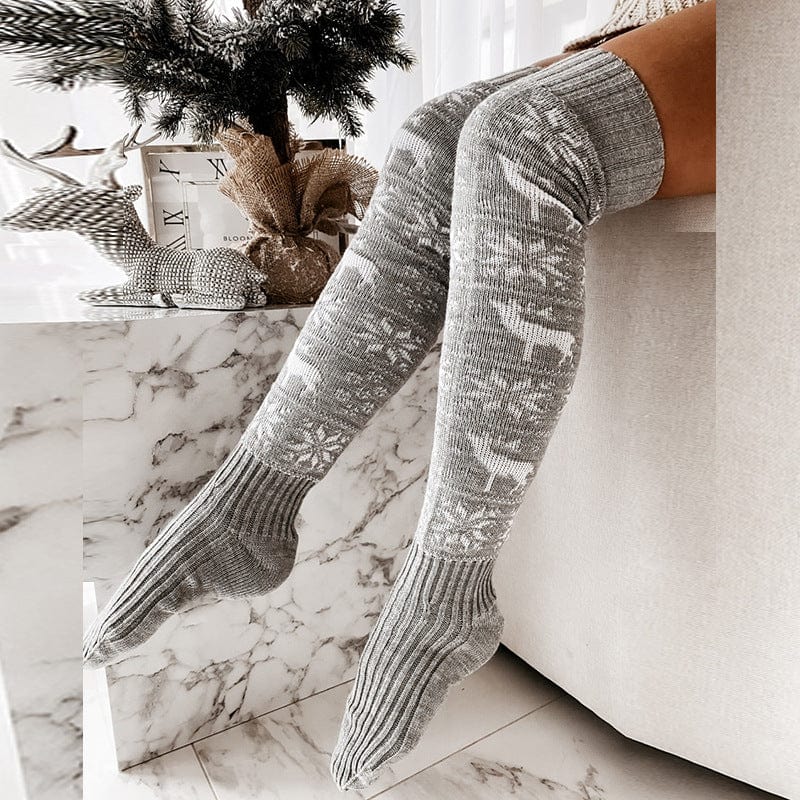 Premium Winter Christmas Warm Knitted Women Stocking Beautiful Elk Snowflake Jacquard Over-the-knee Casual Long Socks For Ladies Gifts Free Size - Stockings from Empire of LaTz - Only £10! Explore at Empire of LaTz