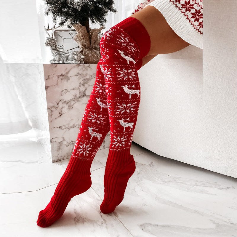 Premium Winter Christmas Warm Knitted Women Stocking Beautiful Elk Snowflake Jacquard Over-the-knee Casual Long Socks For Ladies Gifts Free Size - Stockings from Empire of LaTz - Only £10! Explore at Empire of LaTz