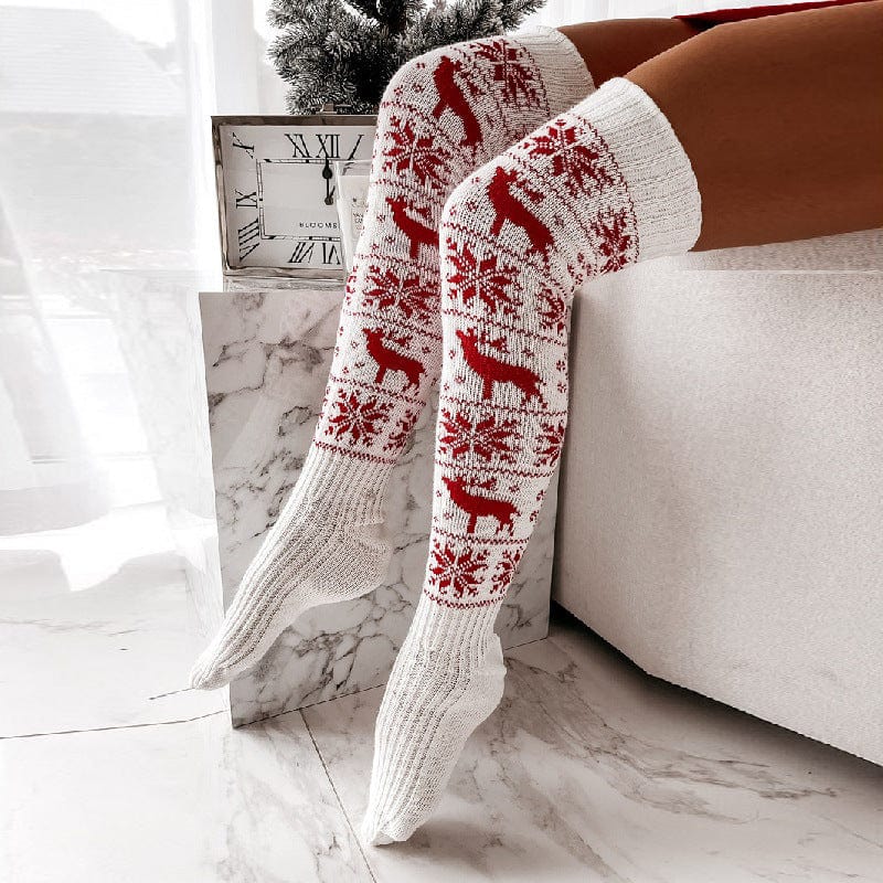 Premium Winter Christmas Warm Knitted Women Stocking Beautiful Elk Snowflake Jacquard Over-the-knee Casual Long Socks For Ladies Gifts Free Size - Stockings from Empire of LaTz - Only £10! Explore at Empire of LaTz