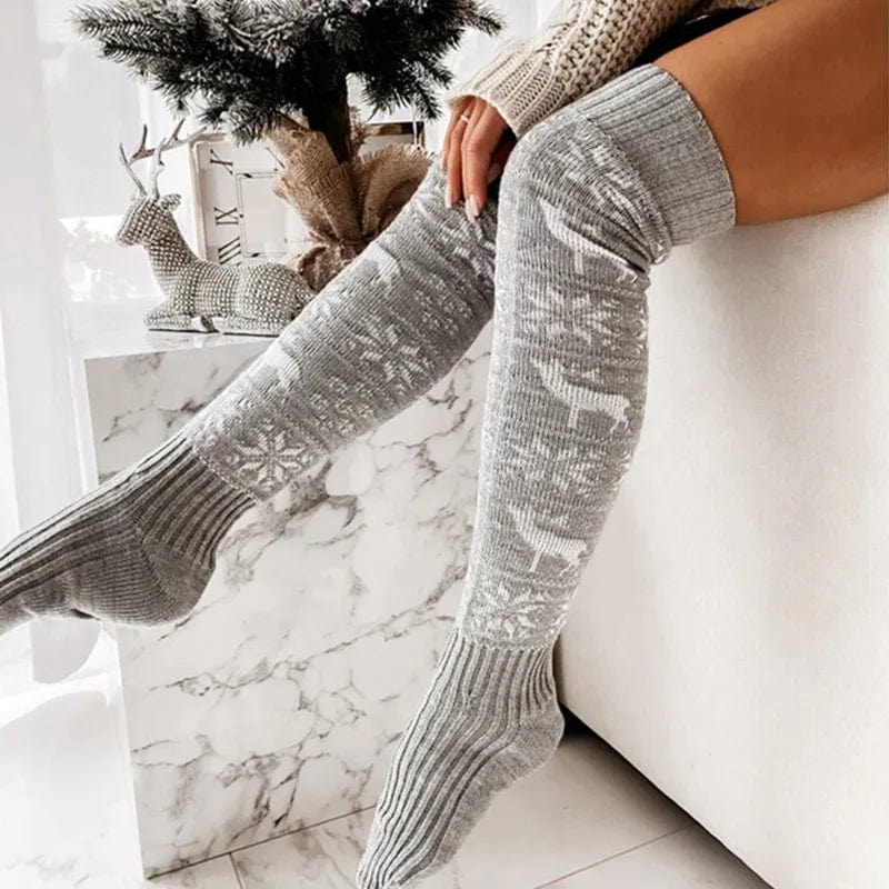 Premium Winter Christmas Warm Knitted Women Stocking Beautiful Elk Snowflake Jacquard Over-the-knee Casual Long Socks For Ladies Gifts Free Size - Stockings from Empire of LaTz - Only £10! Explore at Empire of LaTz