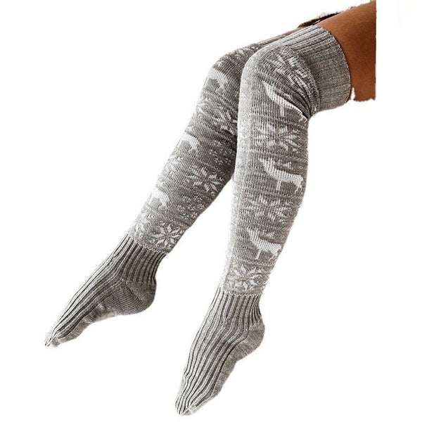Premium Winter Christmas Warm Knitted Women Stocking Beautiful Elk Snowflake Jacquard Over-the-knee Casual Long Socks For Ladies Gifts Free Size - Stockings from Empire of LaTz - Only £10! Explore at Empire of LaTz