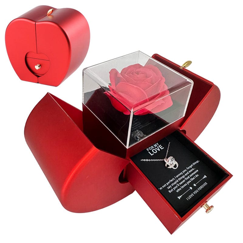 Premium Fashion Jewelry Box Red Apple Christmas Gift Necklace Eternal Rose For Girl Mother's Day Valentine's Day Gifts With Artificial Flower Rose Flower Jewelry Box - Valentines day gift from Empire of LaTz - Only £70.35! Explore at Empire of LaTz