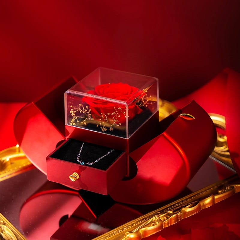 Premium Fashion Jewelry Box Red Apple Christmas Gift Necklace Eternal Rose For Girl Mother's Day Valentine's Day Gifts With Artificial Flower Rose Flower Jewelry Box - Valentines day gift from Empire of LaTz - Only £70.35! Explore at Empire of LaTz