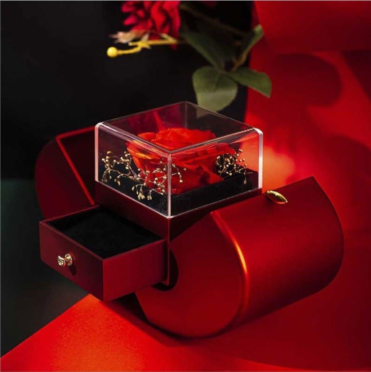 Premium Fashion Jewelry Box Red Apple Christmas Gift Necklace Eternal Rose For Girl Mother's Day Valentine's Day Gifts With Artificial Flower Rose Flower Jewelry Box - Valentines day gift from Empire of LaTz - Only £70.35! Explore at Empire of LaTz