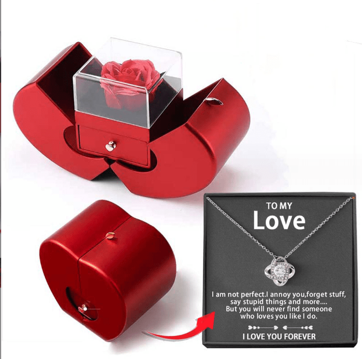 Premium Fashion Jewelry Box Red Apple Christmas Gift Necklace Eternal Rose For Girl Mother's Day Valentine's Day Gifts With Artificial Flower Rose Flower Jewelry Box - Valentines day gift from Empire of LaTz - Only £70.35! Explore at Empire of LaTz