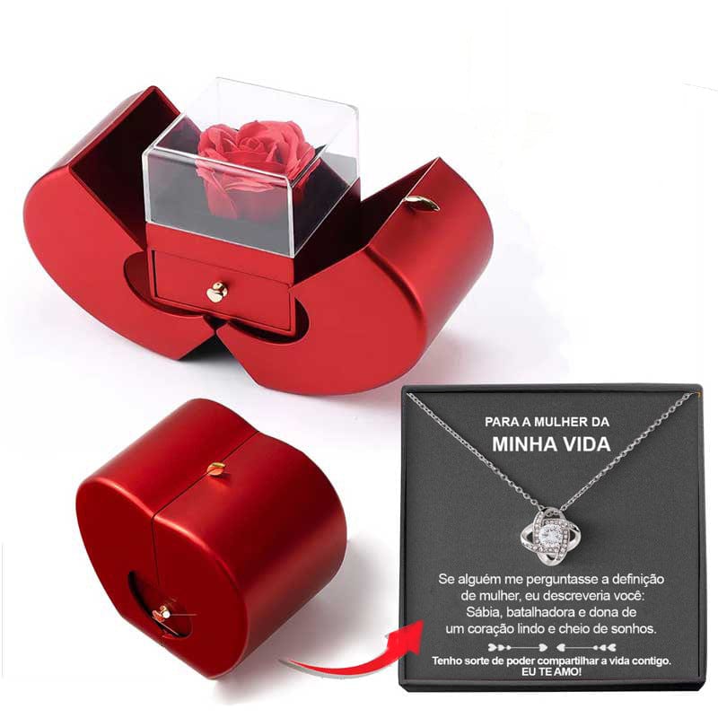 Premium Fashion Jewelry Box Red Apple Christmas Gift Necklace Eternal Rose For Girl Mother's Day Valentine's Day Gifts With Artificial Flower Rose Flower Jewelry Box - Valentines day gift from Empire of LaTz - Only £70.35! Explore at Empire of LaTz