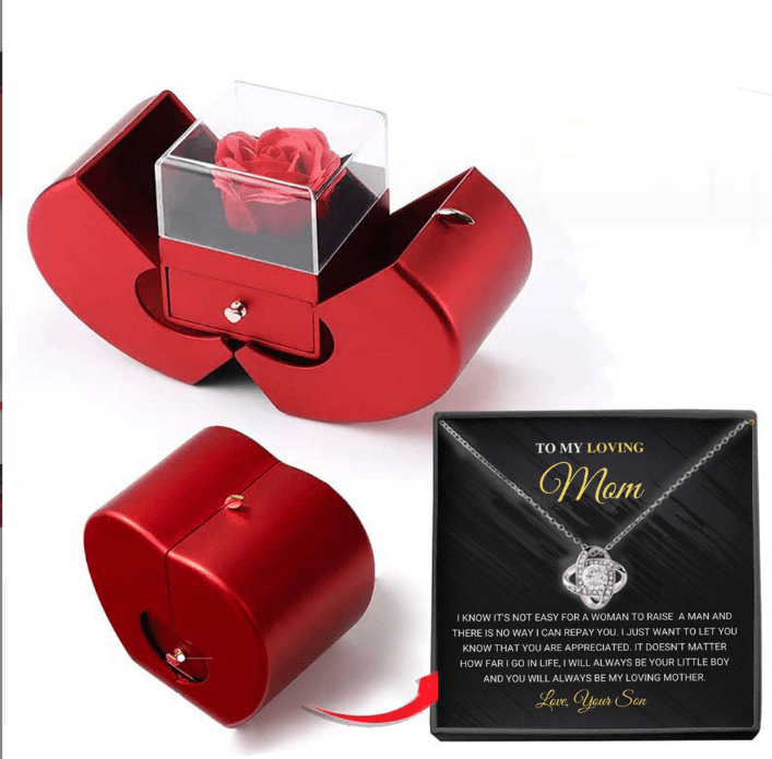 Premium Fashion Jewelry Box Red Apple Christmas Gift Necklace Eternal Rose For Girl Mother's Day Valentine's Day Gifts With Artificial Flower Rose Flower Jewelry Box - Valentines day gift from Empire of LaTz - Only £70.35! Explore at Empire of LaTz