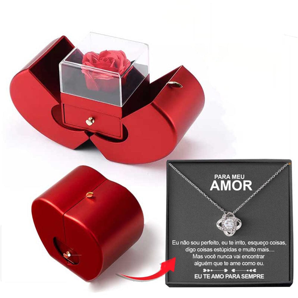 Premium Fashion Jewelry Box Red Apple Christmas Gift Necklace Eternal Rose For Girl Mother's Day Valentine's Day Gifts With Artificial Flower Rose Flower Jewelry Box - Valentines day gift from Empire of LaTz - Only £70.35! Explore at Empire of LaTz
